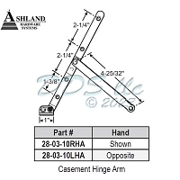 Ashland Casement Hinge Arm 28-03-10ss-RHA 1